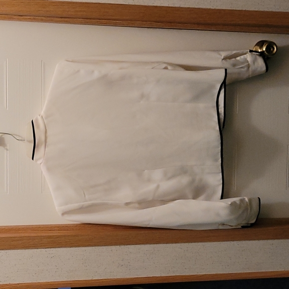 Off white, Cream colored blouse, top with black trim - Picture 2 of 2